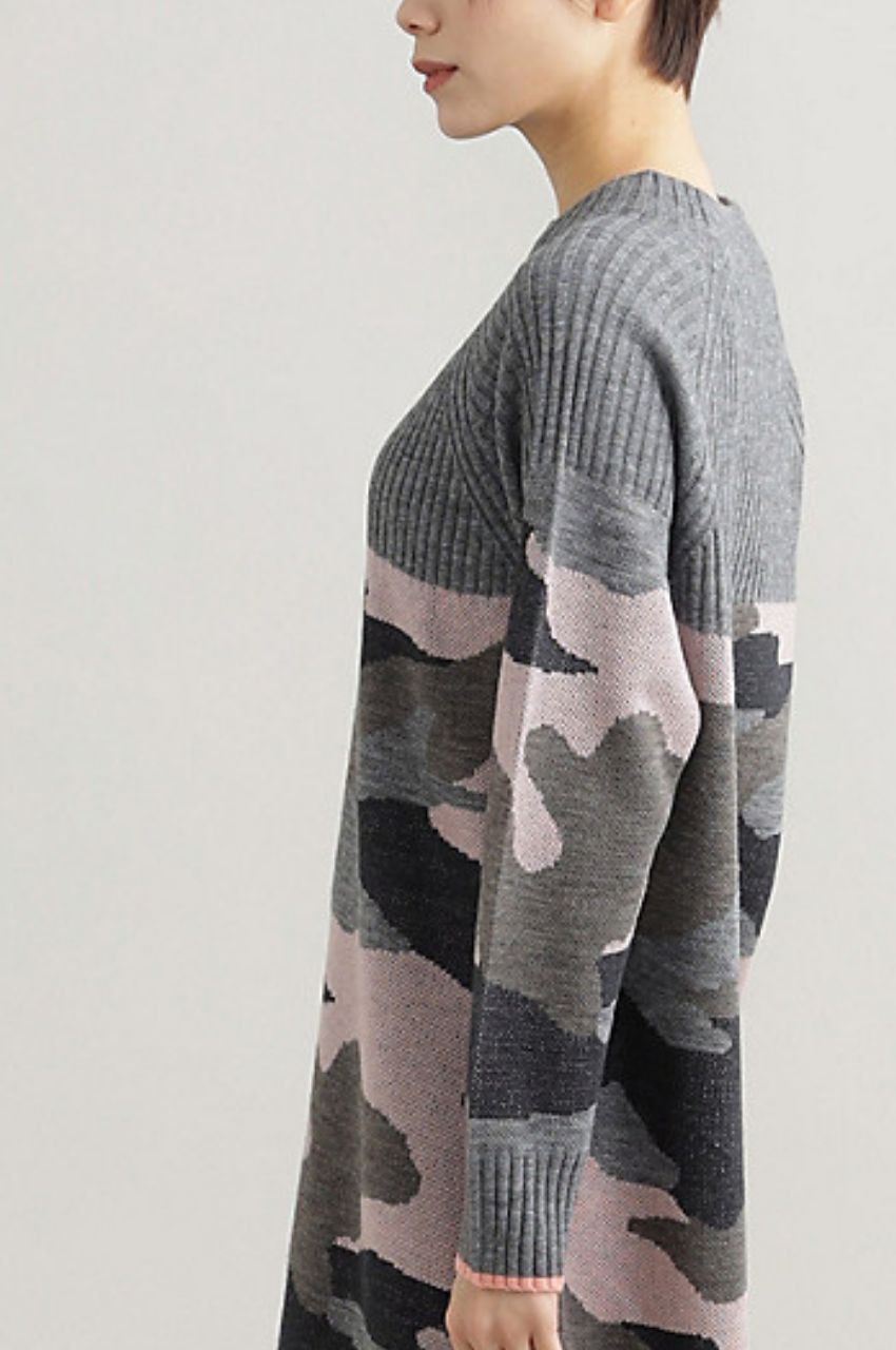 CAMOUFLAGE JACQUARD KNIT TUNIC / カモフラジャカードニットチュニック