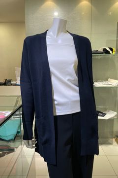 コットンカーディガン(ネイビー)綿 / 両サイドスリット / ポケット付き