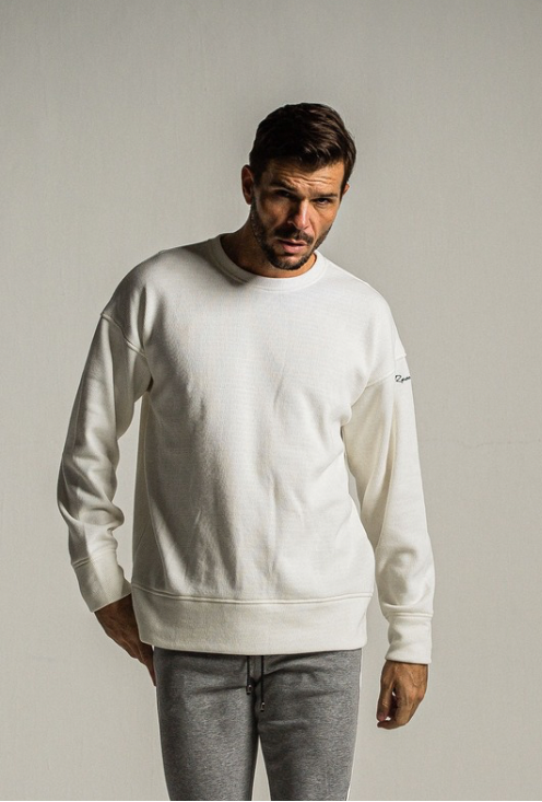 velours fleece thermal loose trainer(ホワイト) ポリエステル / 裏特殊起毛ベロアフリース / オーバーサイズ / 袖アイコン刺繍 /RC34-C-002