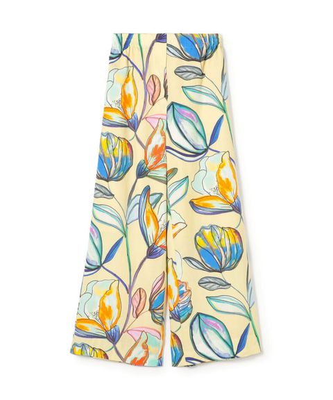 ボタニコプリント セミワイドパンツ (ライトベージュ系 ) レーヨン /  裏地膝下まで / やや薄手 / 手洗可 /11-04-62-04102