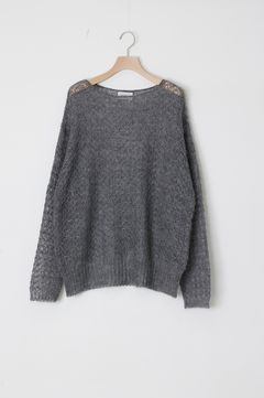 SEMI-SHEER MOHAIR TOP (GREY) モヘア /アイレット柄 / 軽量 / シアー /