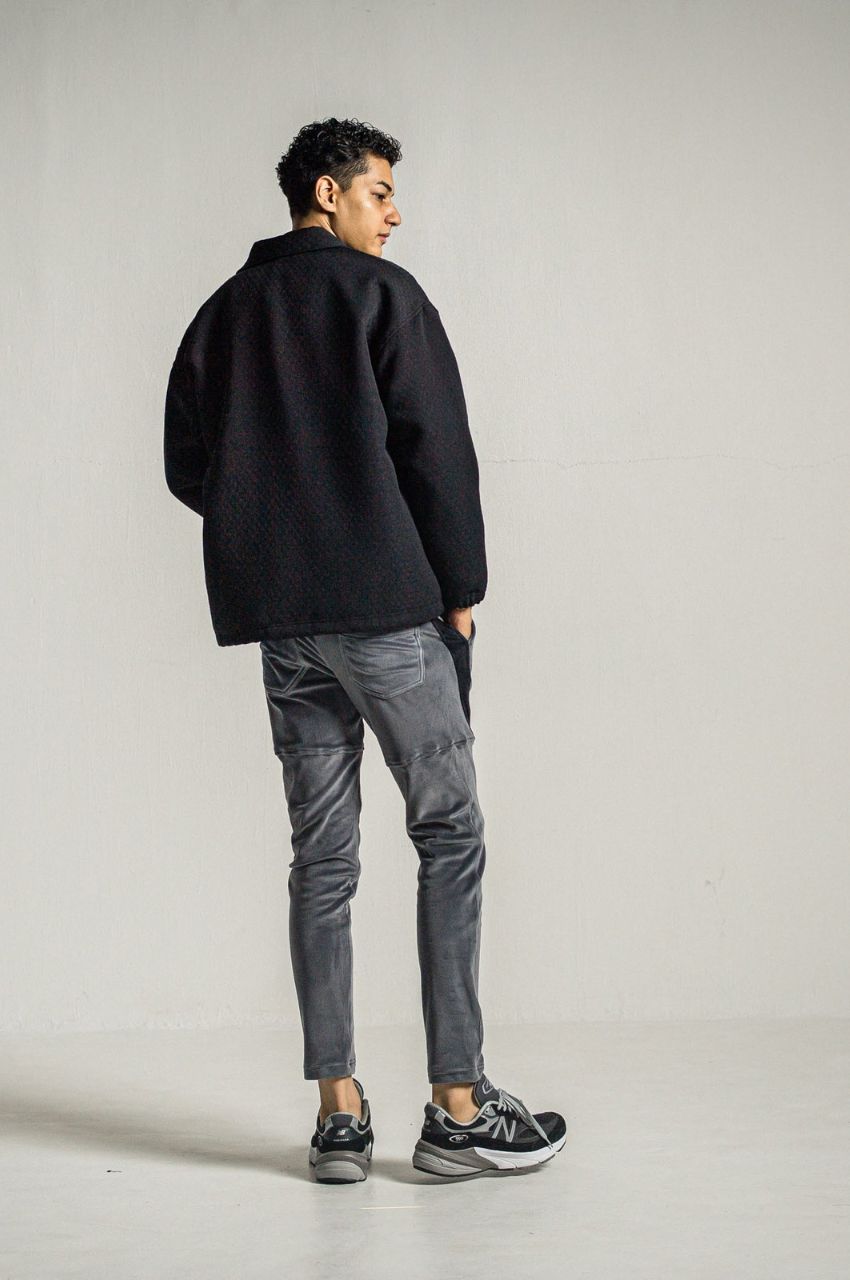 velours TYLER PANTS (CHACOAL) ポリエステル / ストレッチ / エコレザーサイドライン / スラッシポケット / RC34-ST-026BH