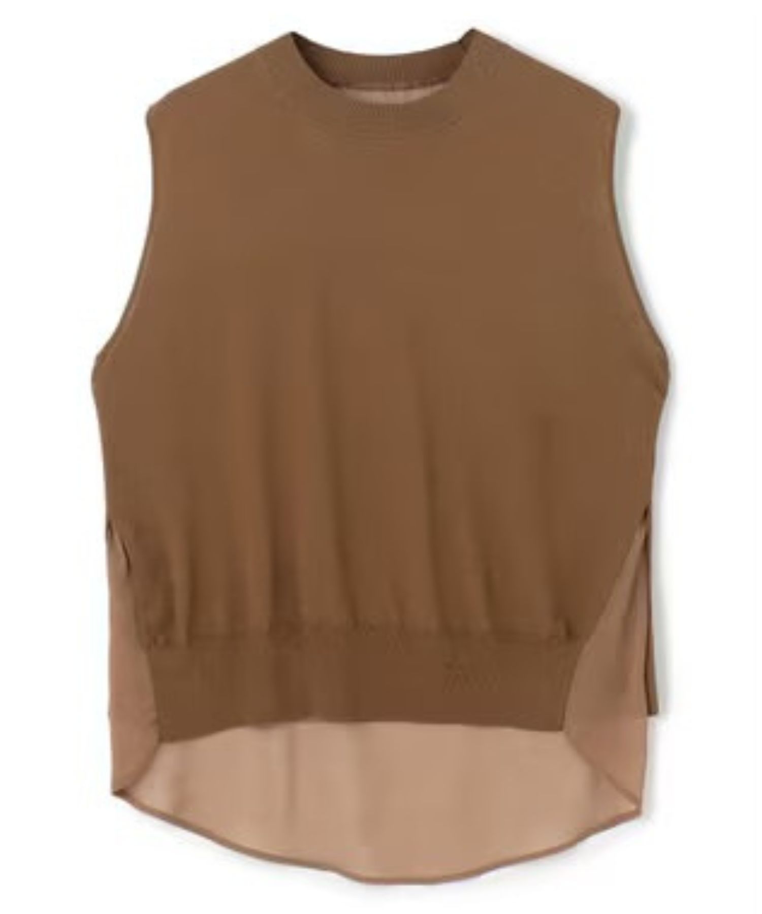バックシフォンレーヤードニット(Brown) レーヨン/ クルーネック / シワになりにくい / ウォッシャブル / KRCWGA0002