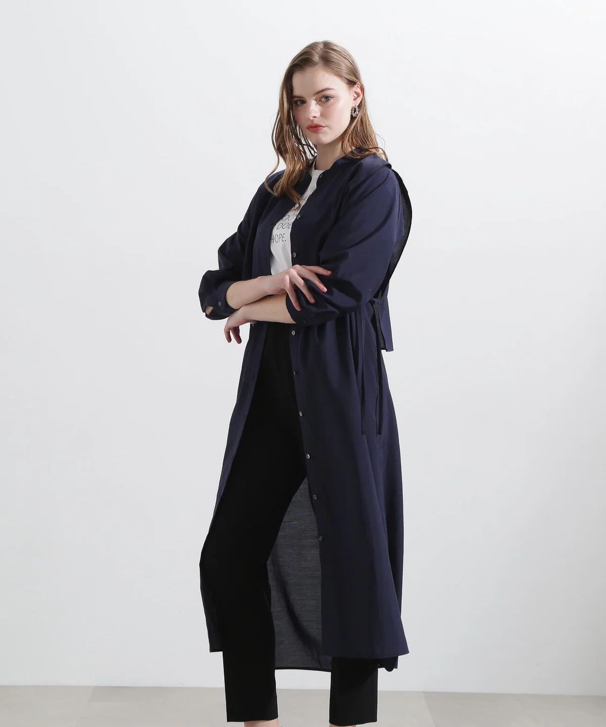 レイヤードシャツワンピース (ネイビー) / ポリエステル 100% / ウォッシャブル / 0315140305