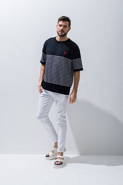 オーバーサイズ コットンニットボーダーTシャツ / クルーネック / マリンボーダー