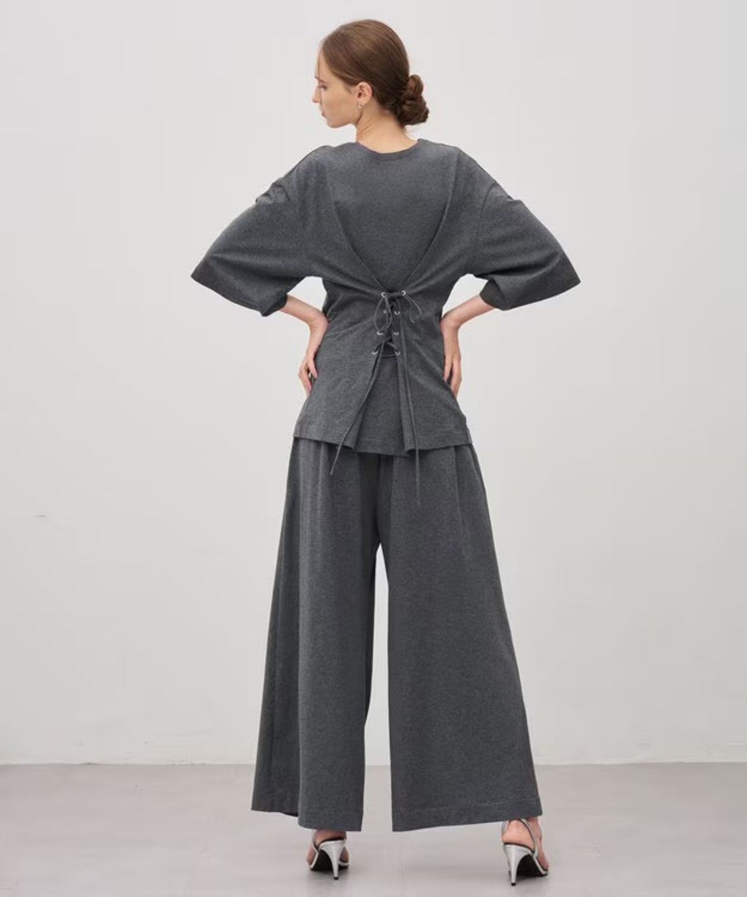 プレーンジャージーギャザーパンツ(チャコール) 綿 / ウォッシャブル / ウエストゴム / PRUVGW0314