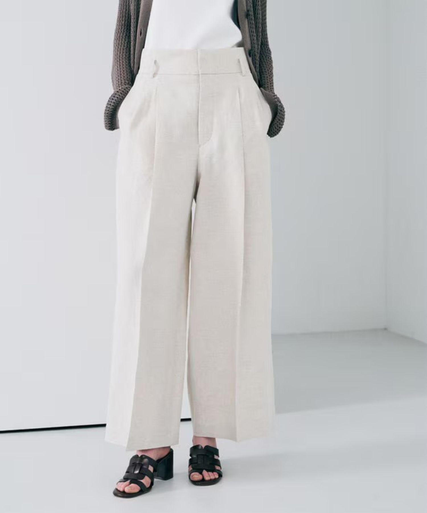 リヨセルライトリネン ワイドトラウザー(フラックス) / 再生繊維 / ハイウエスト / ワイドシルエット / PRUVLS0305