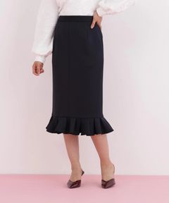 ラッフルヘムジャージスカート(ネイビー)ポリエステル / ストレッチあり / 裏地付き / 前ポケット×2 / 後ろファスナーあき / 後にベンツあり / 0316120116