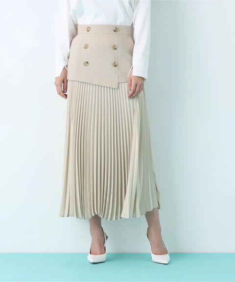 ソフトオックスプリーツスカート(ベージュ)ポリエステル100% / ストレッチあり / 前ポケット×2 / 0316120203