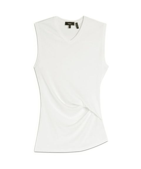 Soft Rib Vneck Cutout Top ( アイボリー) レーヨン / 伸縮性有り / ウエスト斜めドレープ / 手洗可 / 01-6201003