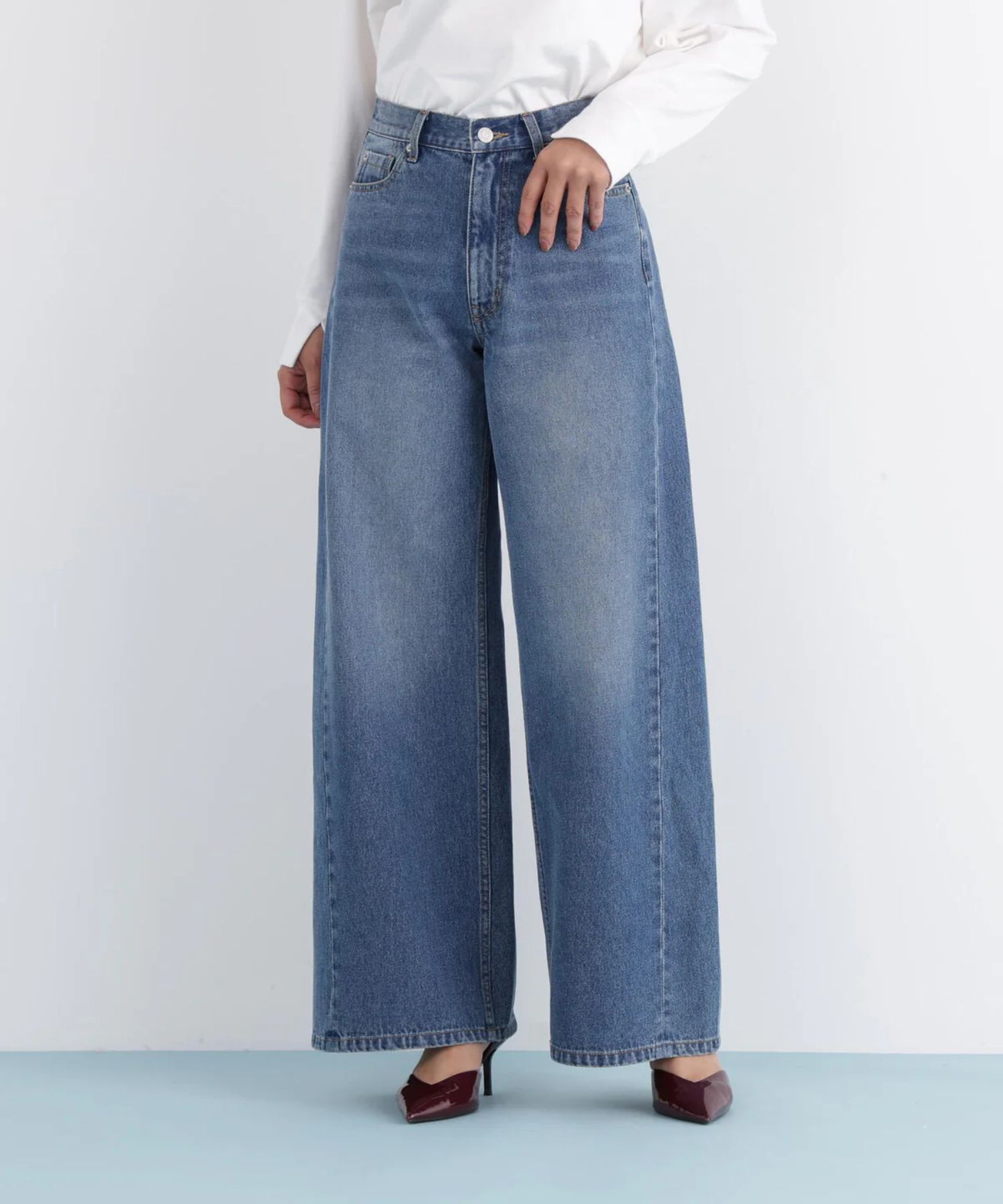 バギーデニムパンツ(インディゴ)コットン100% / ストレッチなし / 前あき / ポケット×5 / 0316130119