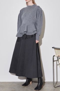 サイドラッフルペプラムニット(グレー)毛 / アシンメトリーペプラムニットプルオーバー
