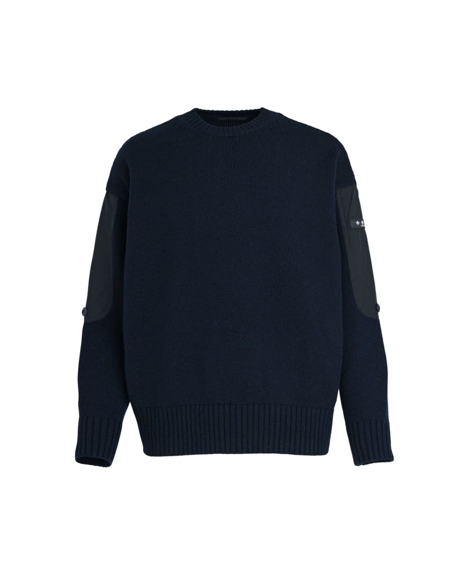 ( MENS) LASCARI ラスカリ ニット (ネイビー) 毛 / クルーネックニット / TATRASロゴ入り / ボタン付きパッチ / MJXA0139050248