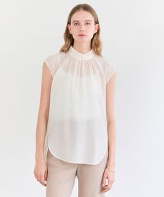 SERAPHIN / ライトシアー ハイネックブラウス (Ecru) レーヨン /ノースリーブ/ 透け感 / 手洗可 / BLCWLM0403