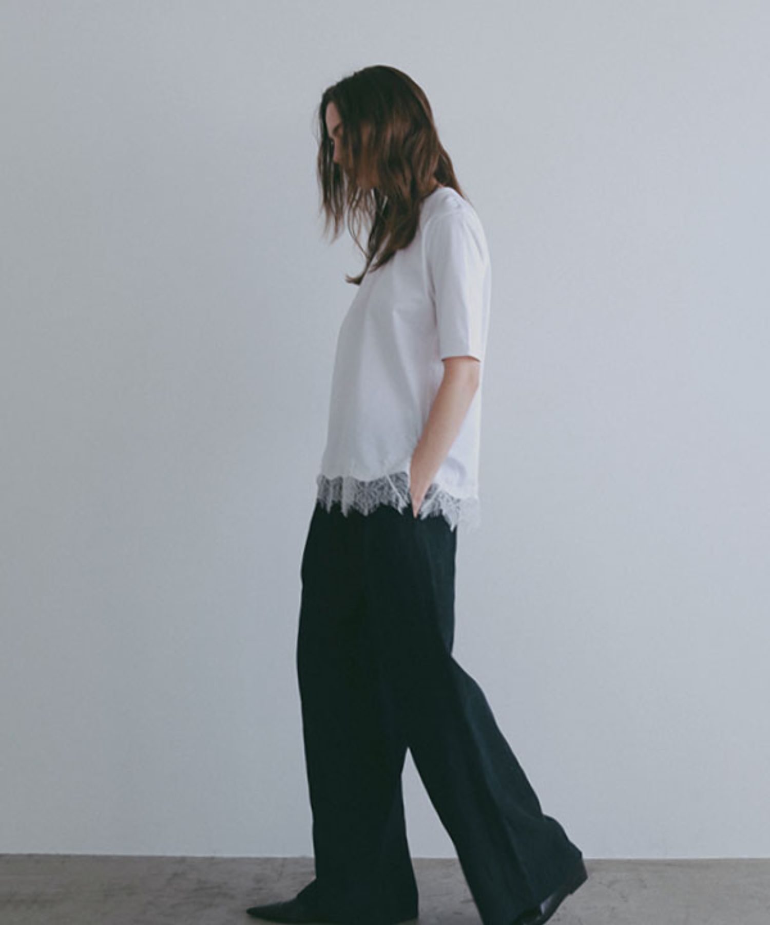 クルーネックヘムレースTee ( WHITE ) 綿 / 通気性有り / 薄手 / 手洗可 / 1226212194