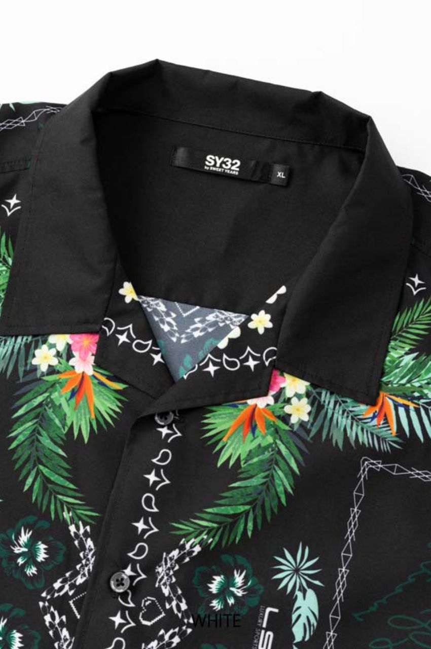 BANDANNA GRAPHIC SHIRTS (BLACK) ポリエステル  / オープンカラー / バンダナプリント / 手洗い可 / 15030
