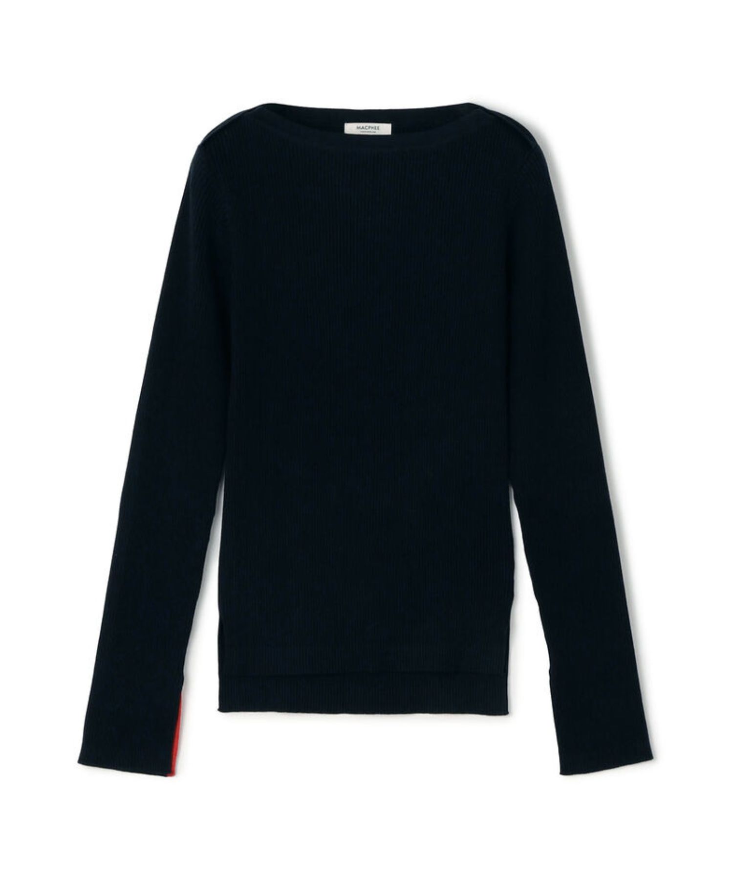 コットンリブ ボートネックプルオーバー (ネイビー) コットン / 袖口スリット / フィット感有り / 手洗可 / 伸縮性有り / 12-02-61-02108