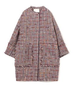フィルムヤーンツイード コクーンコート (ピンク系) アクリル / 総裏 / ラメ有り / フリンジ有り / 11-08-54-08301