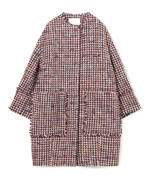 フィルムヤーンツイード コクーンコート (ピンク系) アクリル / 総裏 / ラメ有り / フリンジ有り / 11-08-54-08301