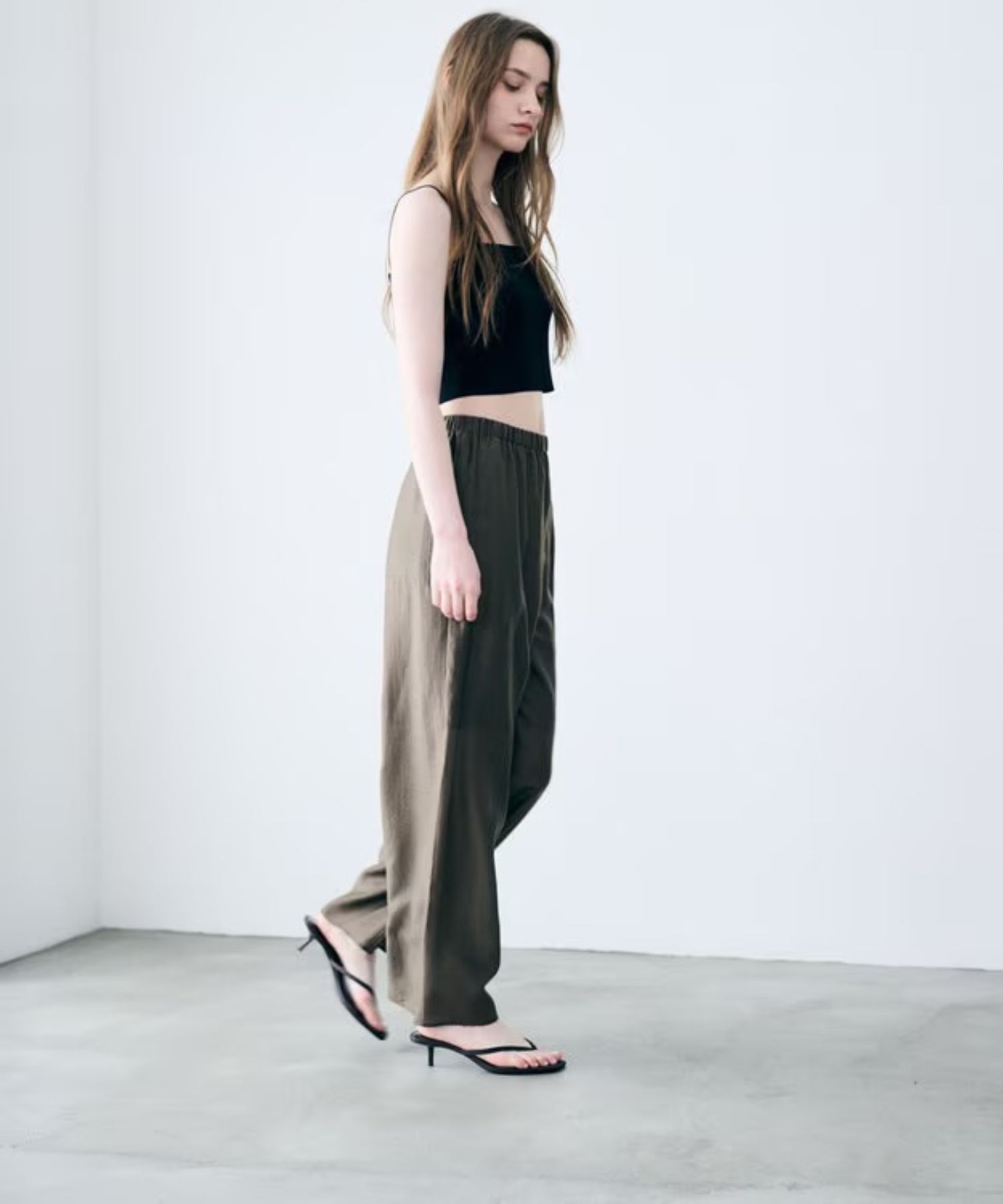 リヨセルシルクローンギャザーパンツ(トープ) セルロース / ウォッシャブル / 手洗い可 / ウエストゴム / PRUVLM0405