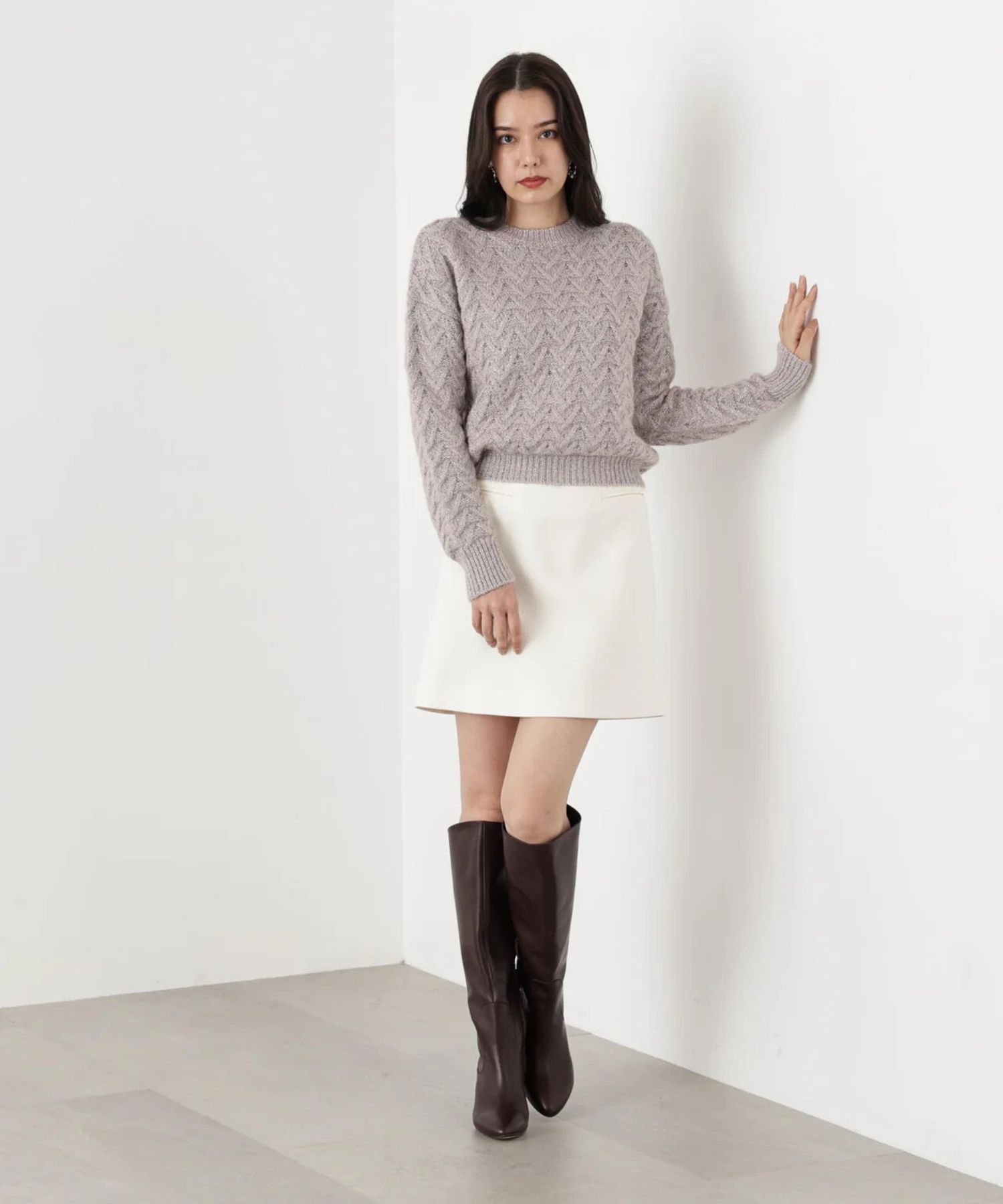 ラメケーブルニットプルオーバー(ピンク)ナイロン / 裏地なし / ストレッチあり / 0315270112