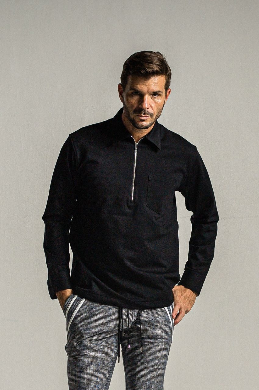 PULLOVER jersey shirt (BLACK) レーヨン / 裏起毛 / オーバーサイズ / ドローコード / RC34-SH-002