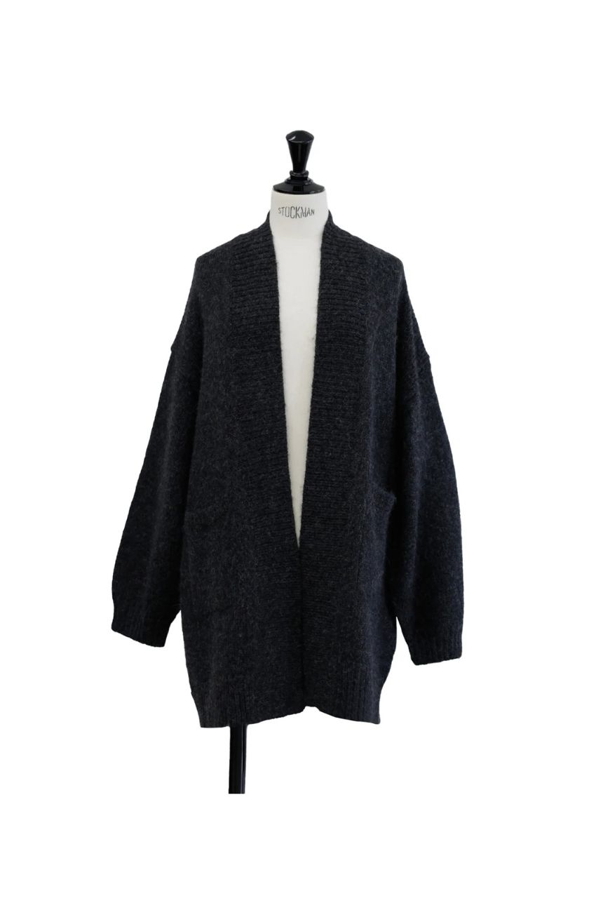 Alpaca wool cardigan  ( C.GREY ) アルパカ / ポケット付き / 静電気防止加工 / ルーズシルエット / CT24319