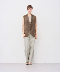 シアーオーガンジーテーラードジレ(カーキベージュ) ポリエステル / シングルジレ / VRUVGA0811