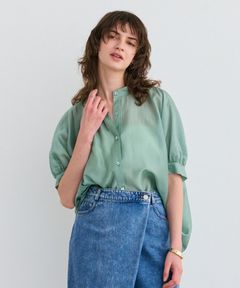 AMARYLLIS / シアーパフオーバーサイズブラウス (グリーン) 再生繊維 / オーバーサイズ / スタンドカラー / 手洗い可 / BLCWGM0503