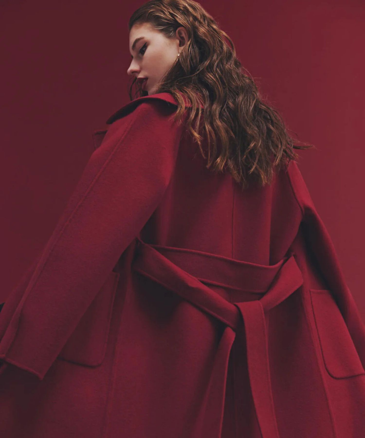 ビックカラーリバーコート(バーガンディ)羊毛 / 袖裏付き / ストレッチなし / ポケット×2 / 0315252016