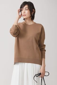 コットンポリエステルスムースニットプルオーバー(ベージュ)綿53% / 洗える