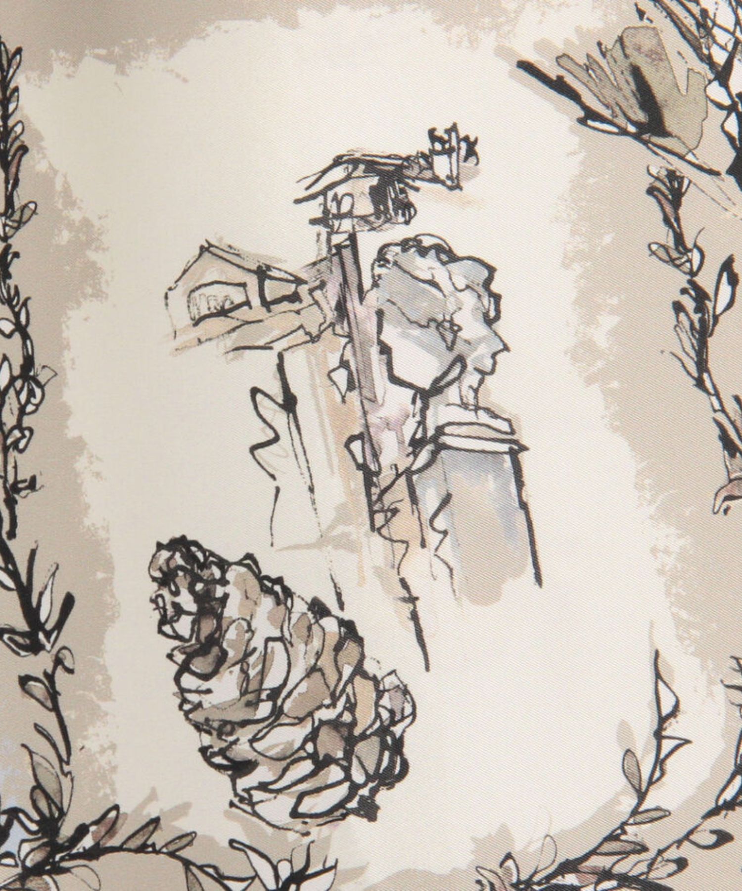 ローマプリント フレンチスリーブブラウス (ライトベージュ系) ポリエステル / 前ボタン / 手洗可 / 13-01-62-01252