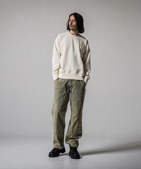 double knee PT ( DKHAKI) 綿 / スラッシュサイドポケット /  ウエストゴム/ ドローコード / 手洗可 / RC39-ST-041-3