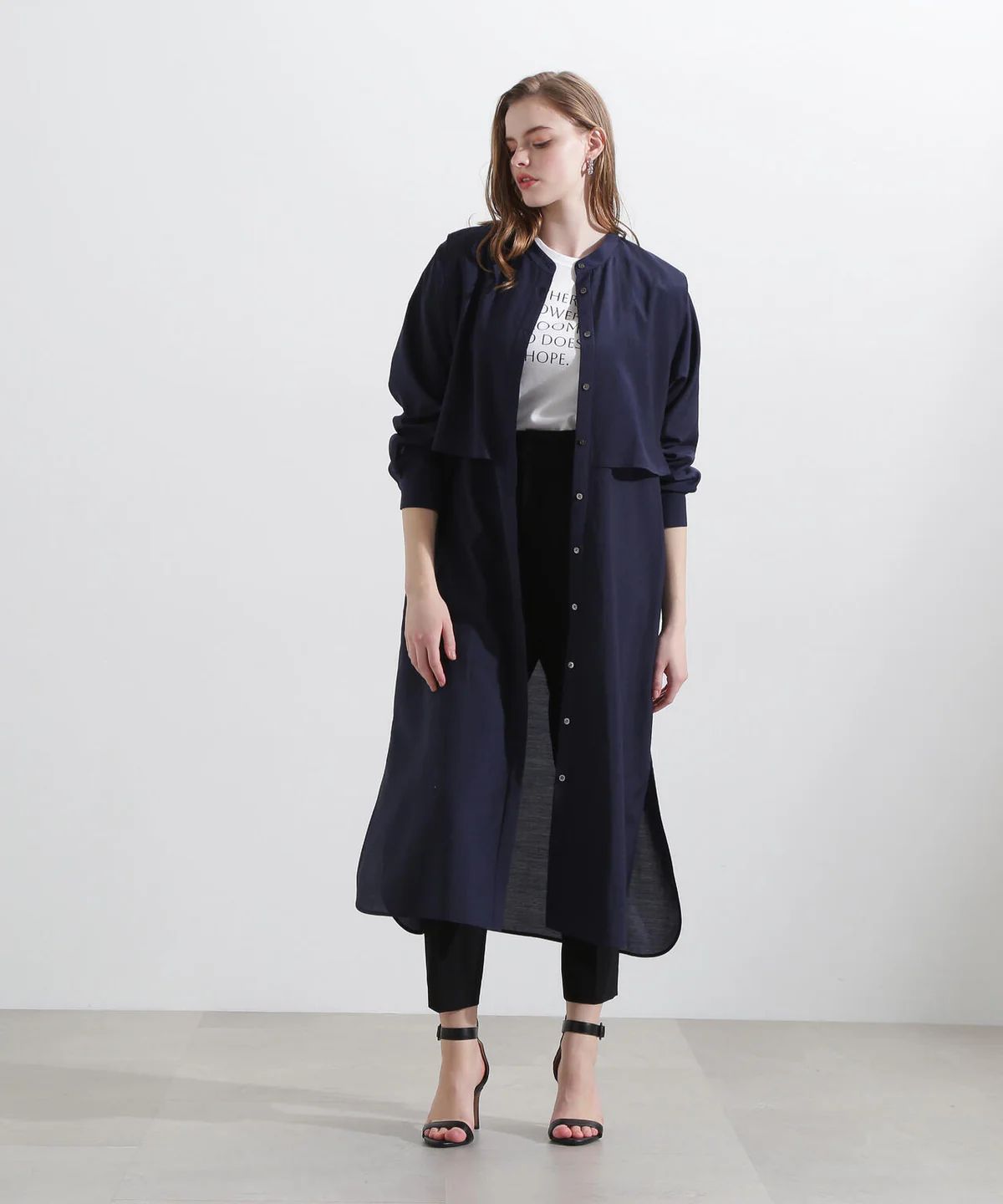 レイヤードシャツワンピース (ネイビー) / ポリエステル 100% / ウォッシャブル / 0315140305
