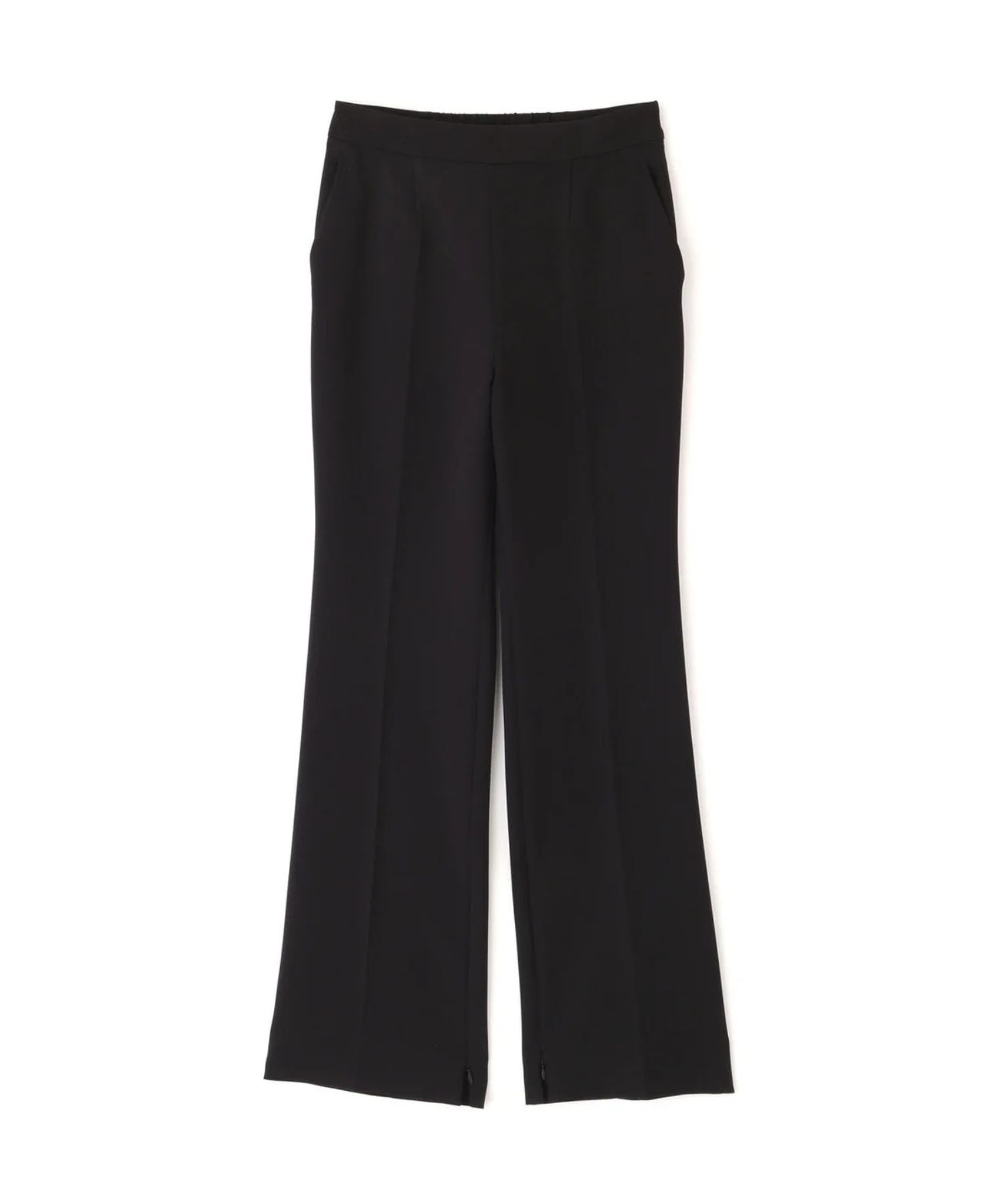 2WAY ストレッチフレアパンツ(ブラック)ポリエステル / ショート丈裏地付き / ストレッチあり / 前ポケット×2 、後ろ飾りポケット×2/ 左脇ファスナー開き / 後ろ中心ウエストにゴム入り / かかとくらいの丈 / 0315230110