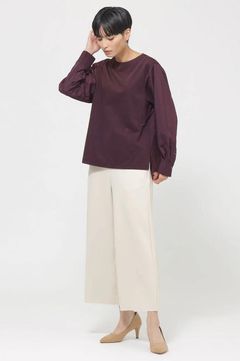 ダンボールニットワイドクロップドパンツ (ベージュ) ポリエステル / ウォッシャブル / ウエスト総ゴム / ストレッチ / U5R36415