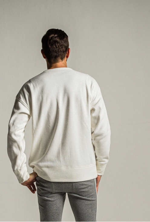 velours fleece thermal loose trainer(ホワイト) ポリエステル / 裏特殊起毛ベロアフリース / オーバーサイズ / 袖アイコン刺繍 /RC34-C-002