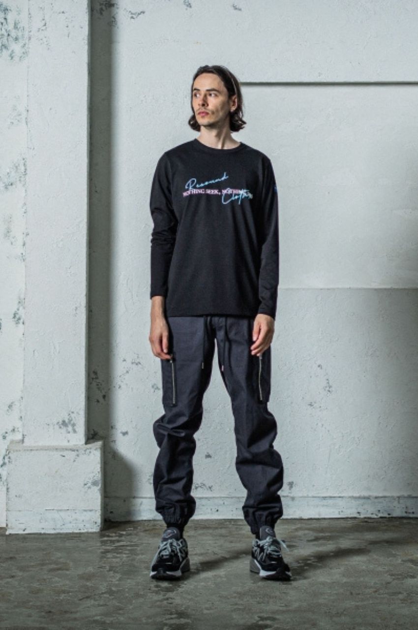 NSNF longsleave Tee ( ブラック) コットン / フロントロゴ / 袖細め / ボックスシルエット / UV / RC35-T-009