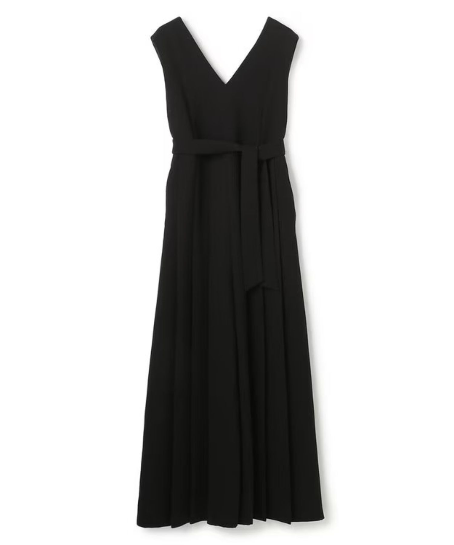 ウォッシャブルダブルクロス プリーツオールインワン(ブラック)ポリエステル100% / Vネック / ウォッシャブル / 防シワ / OPUVGW0100