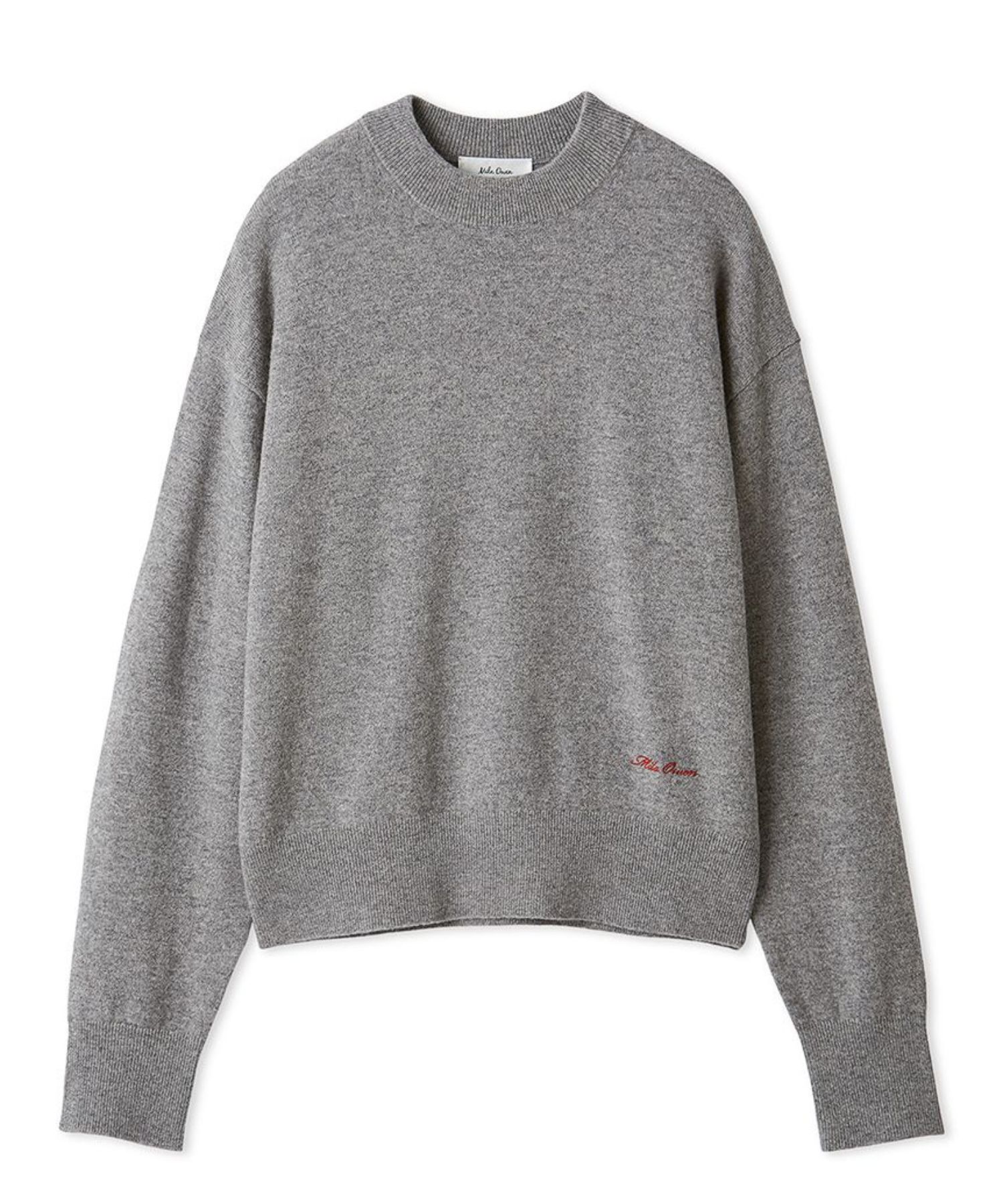 クルーネックベーシックニット (  GRY ) 羊毛  / 伸縮性有り / ブランドネームの刺しゅう / モックネック風 /  09WNT265133