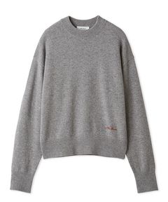 クルーネックベーシックニット (  GRY ) 羊毛  / 伸縮性有り / ブランドネームの刺しゅう / モックネック風 /  09WNT265133