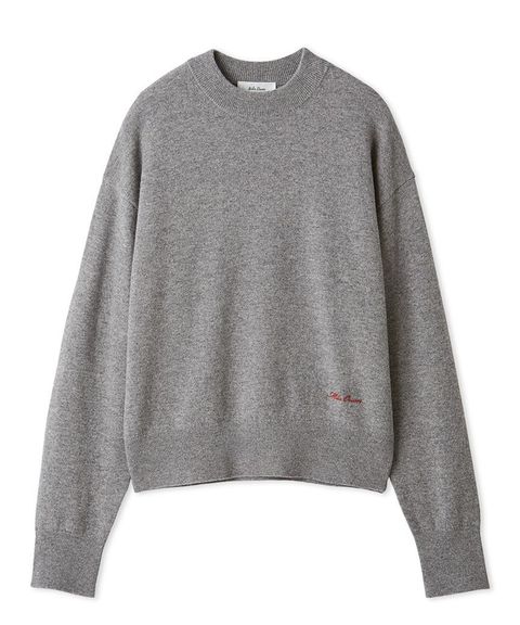 クルーネックベーシックニット (  GRY ) 羊毛  / 伸縮性有り / ブランドネームの刺しゅう / モックネック風 /  09WNT265133