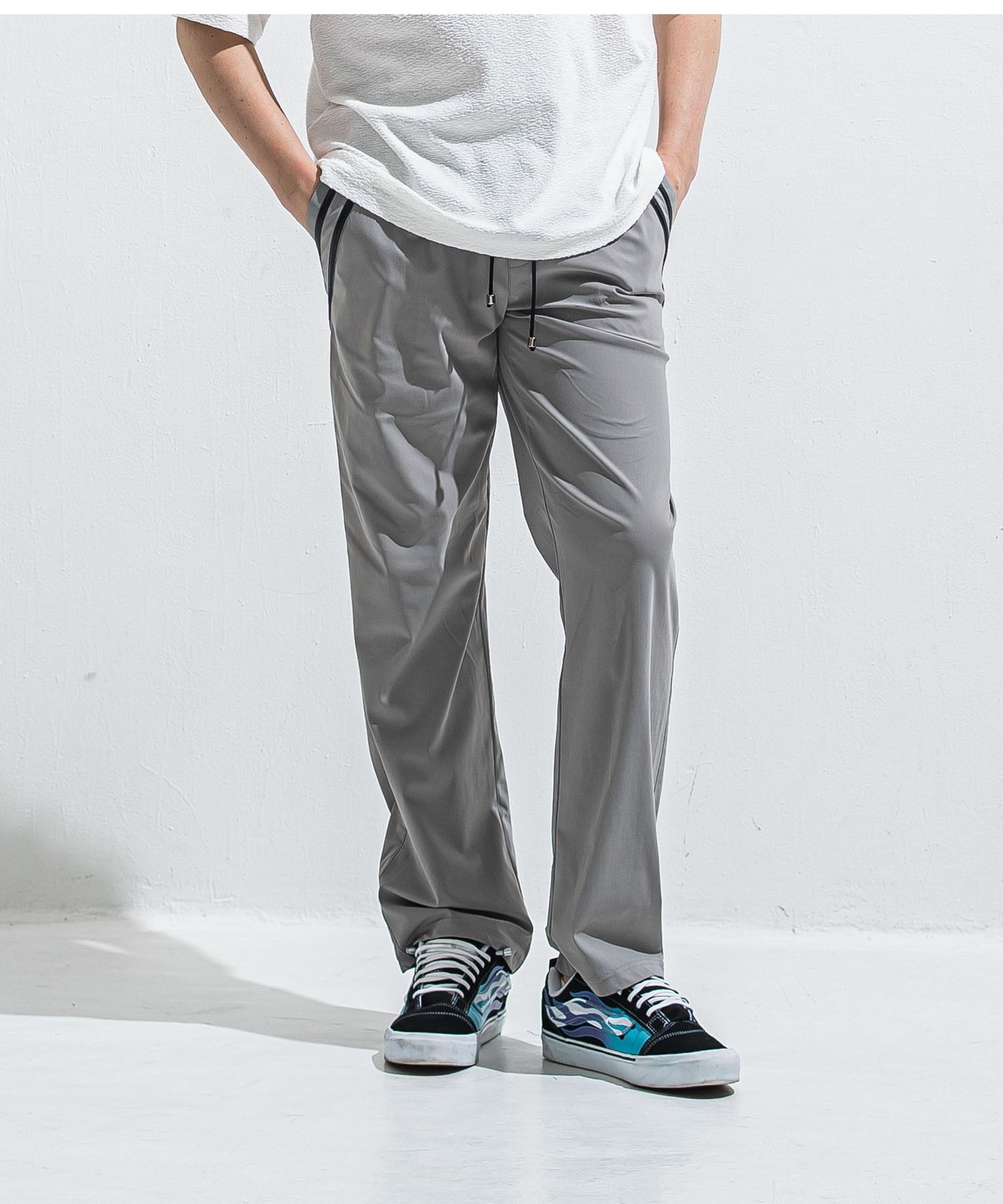 EDGE NYLON SEMI WIDE PT(GREY) ナイロン/ 360°ストレッチ/ 5ポケット / エコレザーライン / 手洗可 /  RC40-ST-014WT