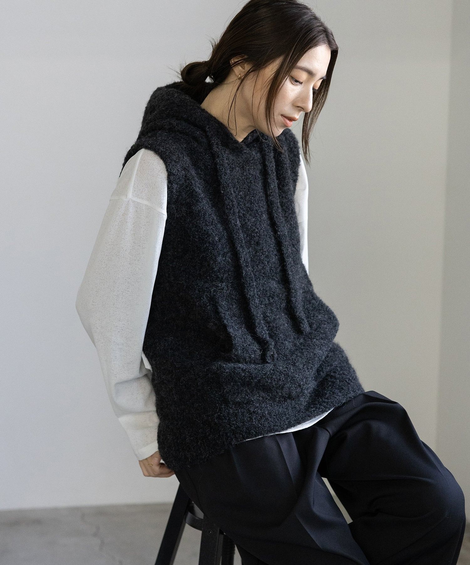 alpaca loop hoodie vest (C.GREY) アルパカ / 保湿性 / ベビーアルパカ / 静電気防止加工 / 軽量 / CT25318