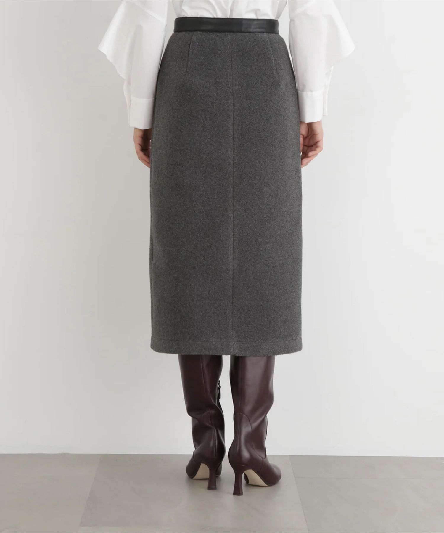 ウールレットジップスカート(ミディアムグレー)ポリエステル100% / 裏地なし / 前スリット / 0315220106