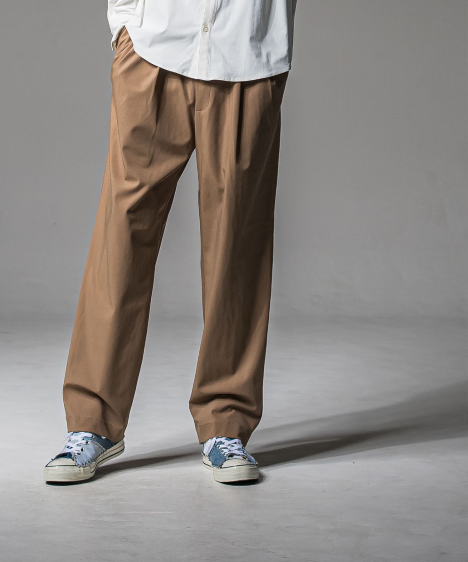 BEN PANTS( BEIGE ) ナイロン / ワイドパンツ / スラッシュポケット / 2タック / RC37-ST-038