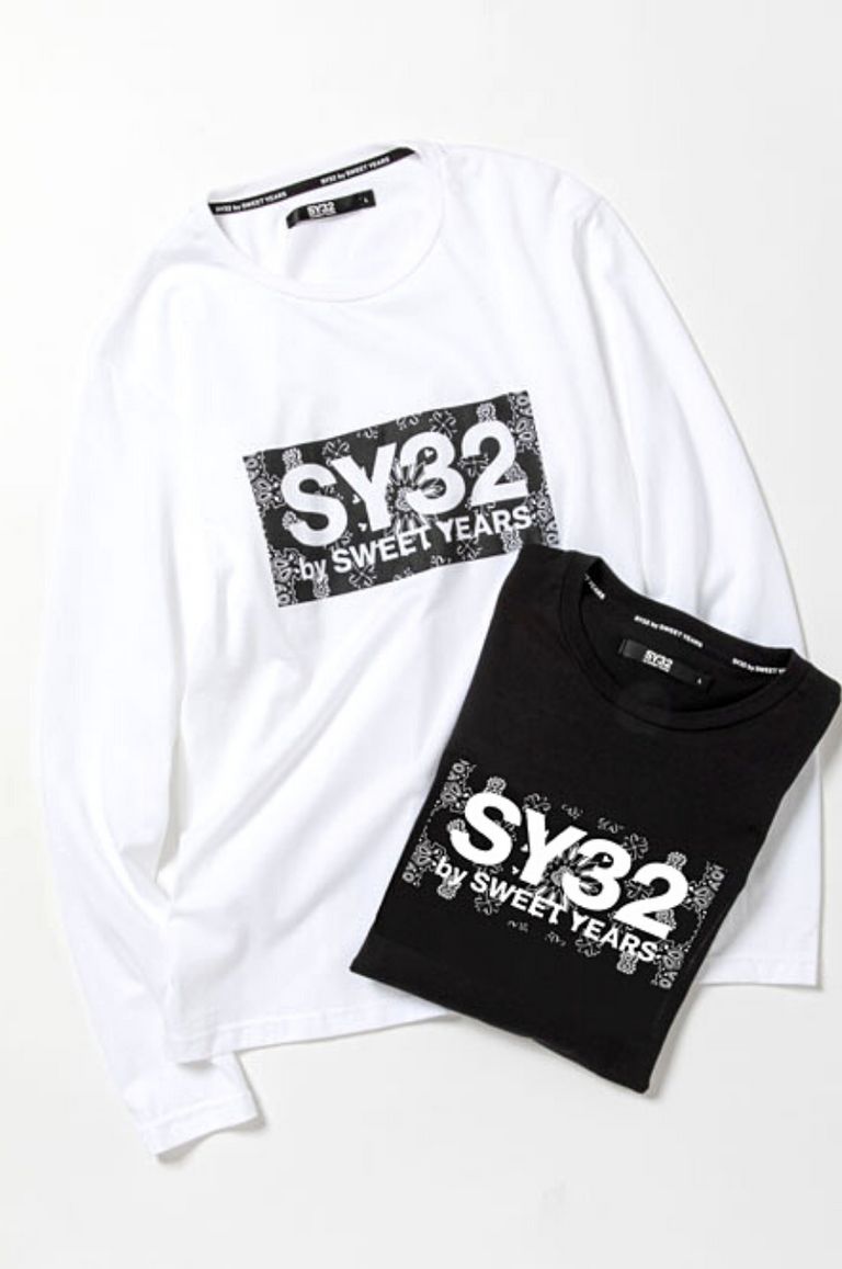 SY32 by SWEET YEARS - PAISLEY BOX LOGO L/S TEE | LA FEMME