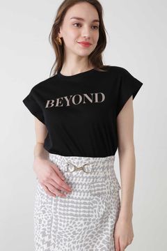 フレンチスリーブロゴTシャツ（ブラック）綿100% / ストレッチ / ウォッシャブル / 日本製