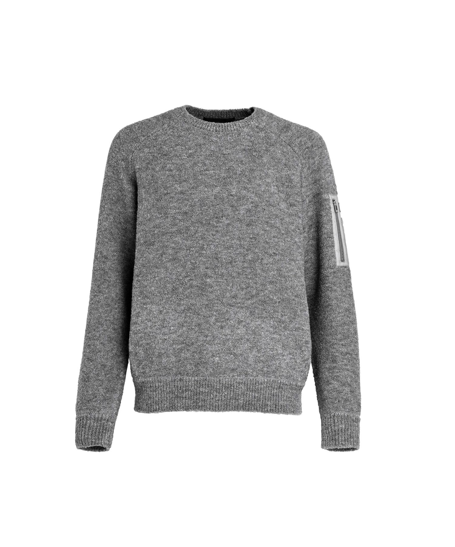 ( MENS) MARINEO マリネオ ニット (グレー) 毛 / クルーネックプルオーバー / 左袖シガレットポケット / ロゴ入りワッペン / MJXA0196050248