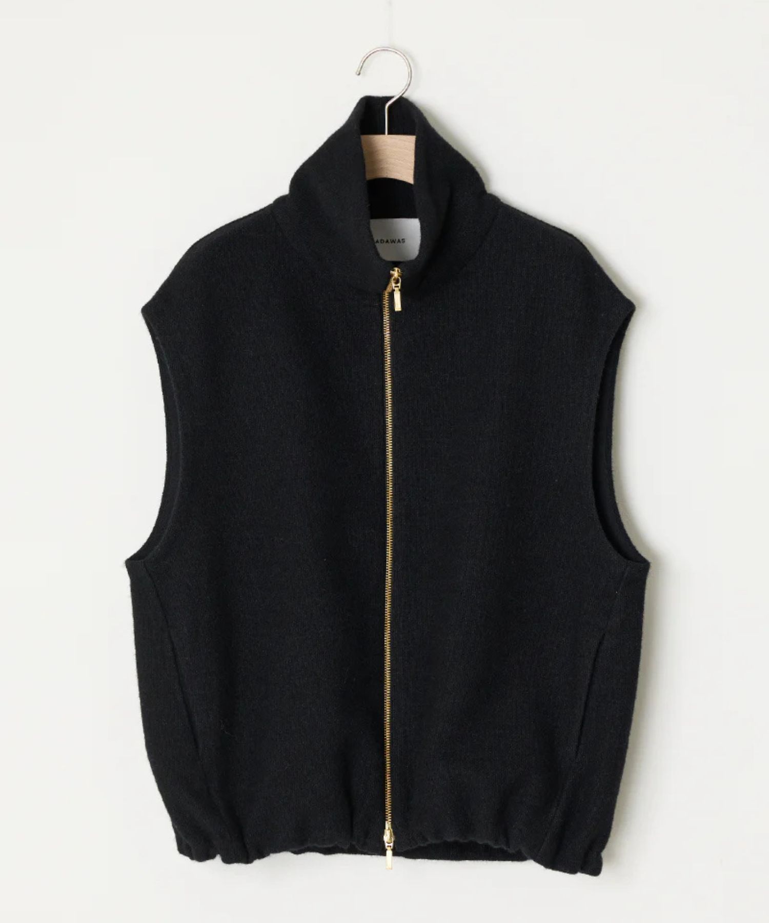 WOOL SILK BLENDED LIGHT ZIP VEST (BLACK) 綿 / サイドポケット / ダブルZIP / 裾ドローコード / ADWS-501-22